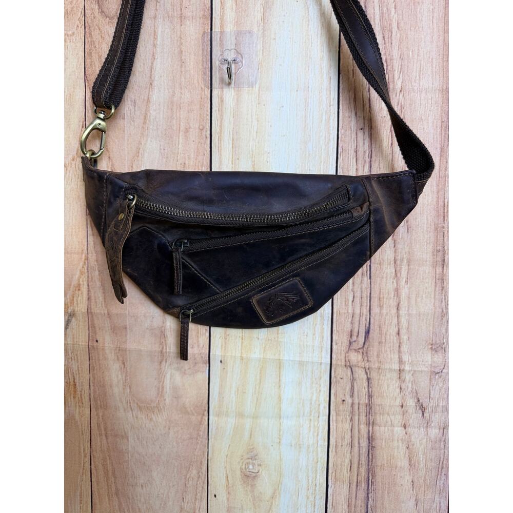Vera Pelle Italian Leather Crossbody Fanny Belt Bag Brown